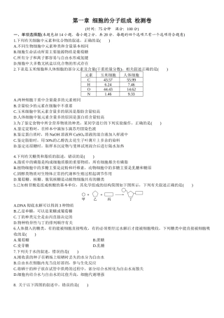 苏教版（2019）高中生物必修一《第一章 细胞的分子组成》单元测试（含答案）.docx