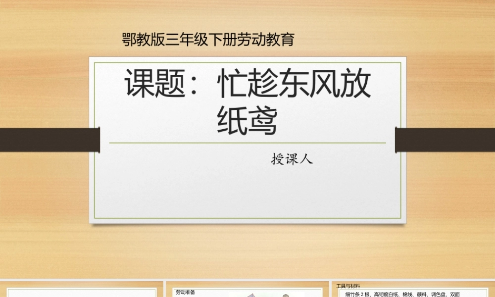 鄂教版小学劳动三年级下册《7.忙趁东风放纸鸢》课件.pptx