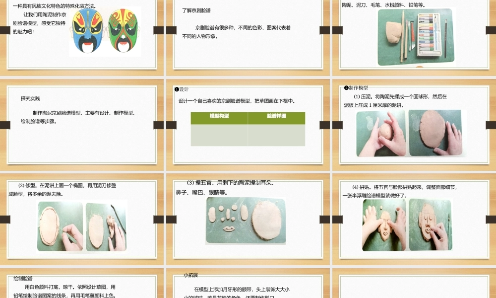 鄂教版小学劳动六年级下册《6.京剧脸谱陶泥做》课件.pptx