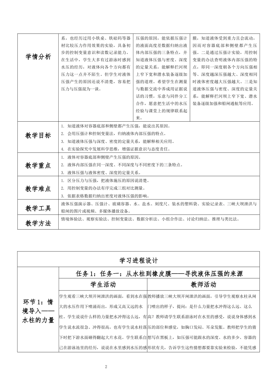 2026秋华东师大版科学八年级上册《第五章 压力 压强 第17节 液体内部的压强（第2课时）》分课时教学设计[2022课标2025修改].docx_第2页