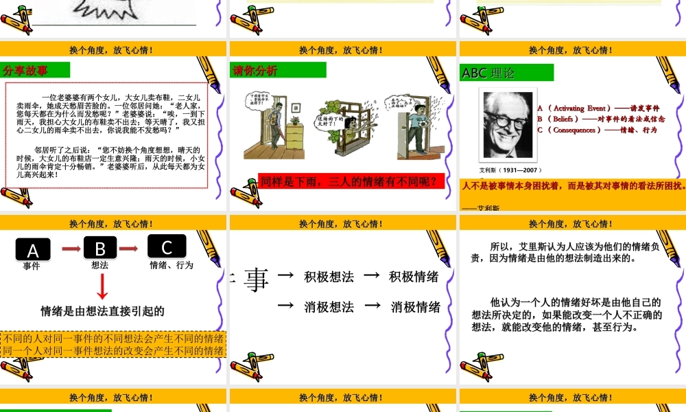 北师大版心理健康教育高一全一册《9 换个角度放飞心情》课件.ppt