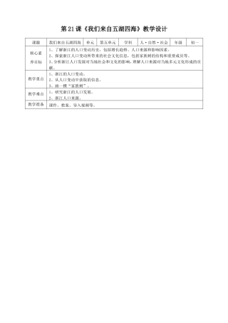 浙摄影版人 自然 社会初一年级第21课《我们来自五湖四海》教案.doc