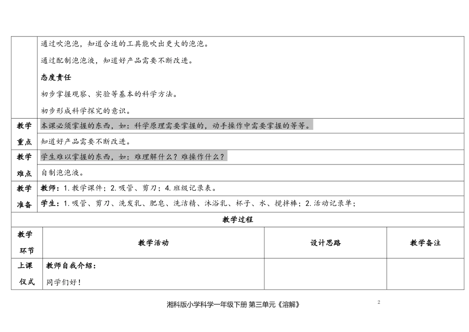 湘科版（2024）一年级科学下册《3.10自制泡泡液》教案.docx_第2页