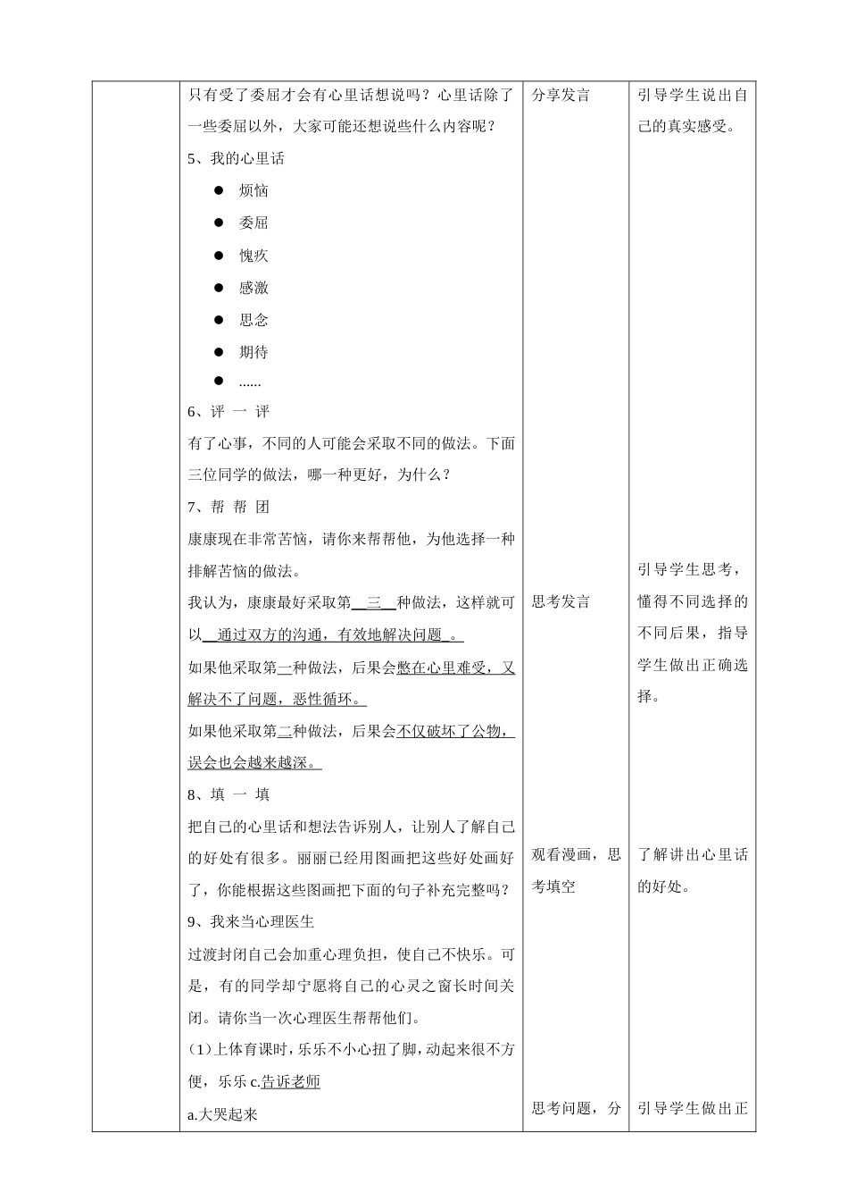 教科版心理健康教育六年级上册《8 听听我的心里话》教学设计.doc_第2页