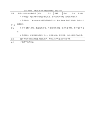 人教版劳动教育六年级下册劳动项目五 《利用废旧雨伞制作购物袋》教案.doc