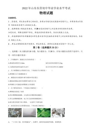 2022年山东省东营市中考物理真题卷（含答案与解析）.docx