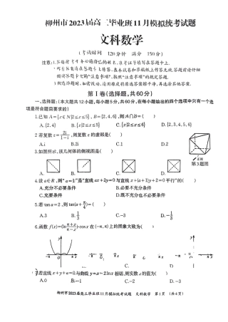 2022年11月柳州市2023届高三高考一模文科数学试卷及答案（独家首发）.pdf