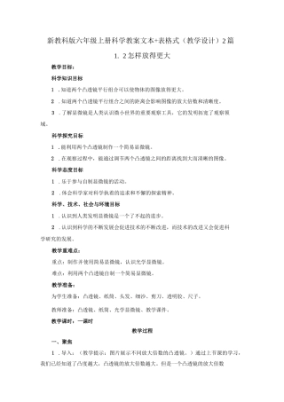 新教科版科学六年级上册科学《怎样放得更大》教案（文本+表格式）2篇（教学设计）.docx