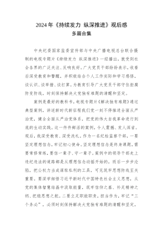 观看《持续发力 纵深推进》心得体会(多篇合集).doc