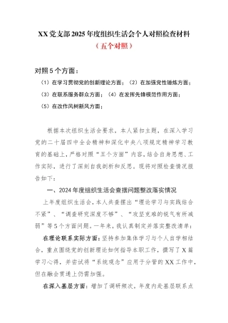 2025年度组织生活会个人对照检查材料合集.doc