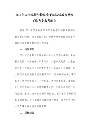 2023年大学高校纪检监察干部队伍教育整顿工作方案参考范文.docx