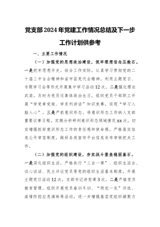 党支部2024年党建工作情况总结及下一步工作计划供参考.docx