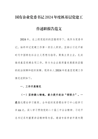 国有企业党委书记2024年度抓基层党建工作述职报告范文.docx