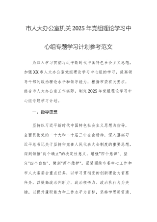 市人大办公室机关2025年党组理论学习中心组专题学习计划参考范文.docx