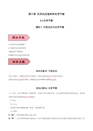 沪科版（2020）化学必修第二册《6.2化学平衡（第一课时）》学案解析版.docx