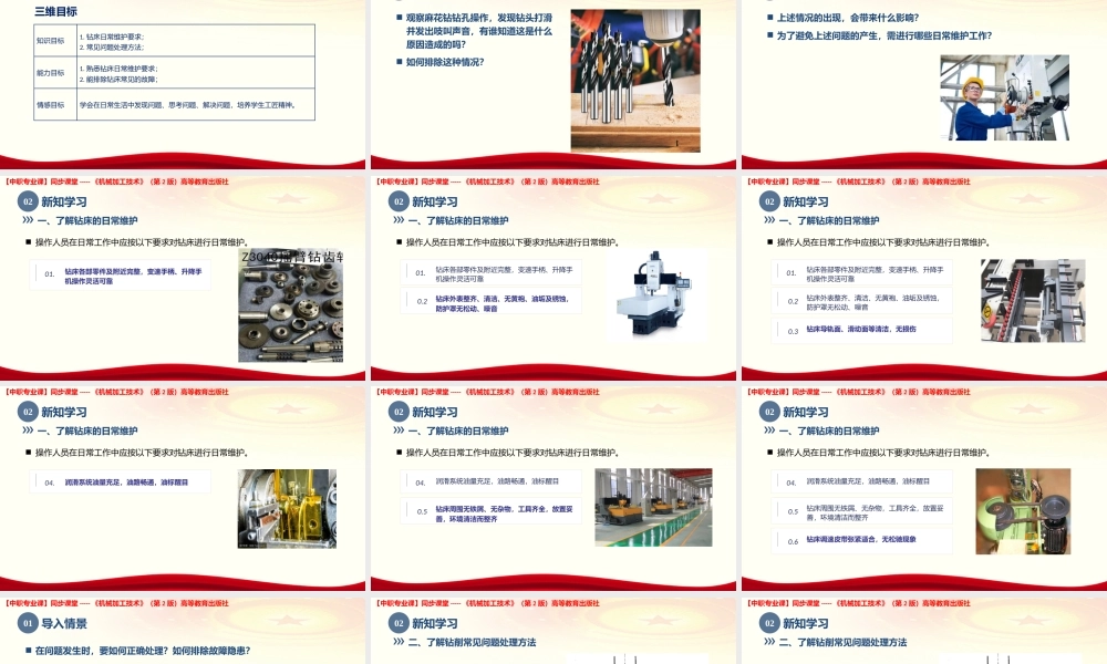 2.1.3+了解钻床维护与钻削常见问题处理方法（课件）-高一《机械加工技术》同步课堂（高教版第2版）.pptx