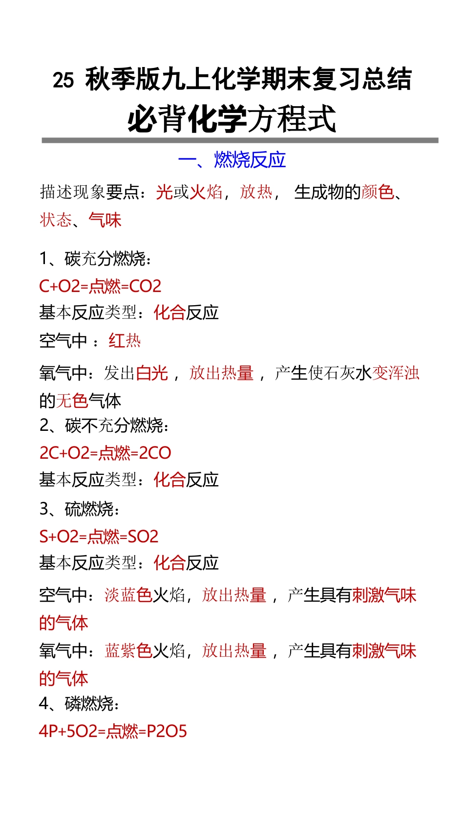 【2025秋新版】九上化学必背化学方程式.docx_第1页
