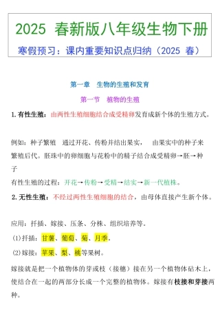 八年级下册生物课内重要知识点归纳2025年新版.docx