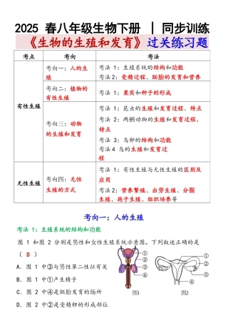 八年级生物下册 _ 同步训练《生物的生殖和发育》过关练习题2025年新版.docx