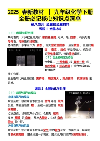 2025新教材 _ 九年级化学下册：全册必记核心知识点清单.docx