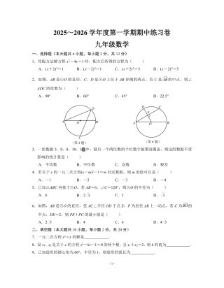 2025-2026学年度第一学期期中九年级数学练习卷及答案.pdf