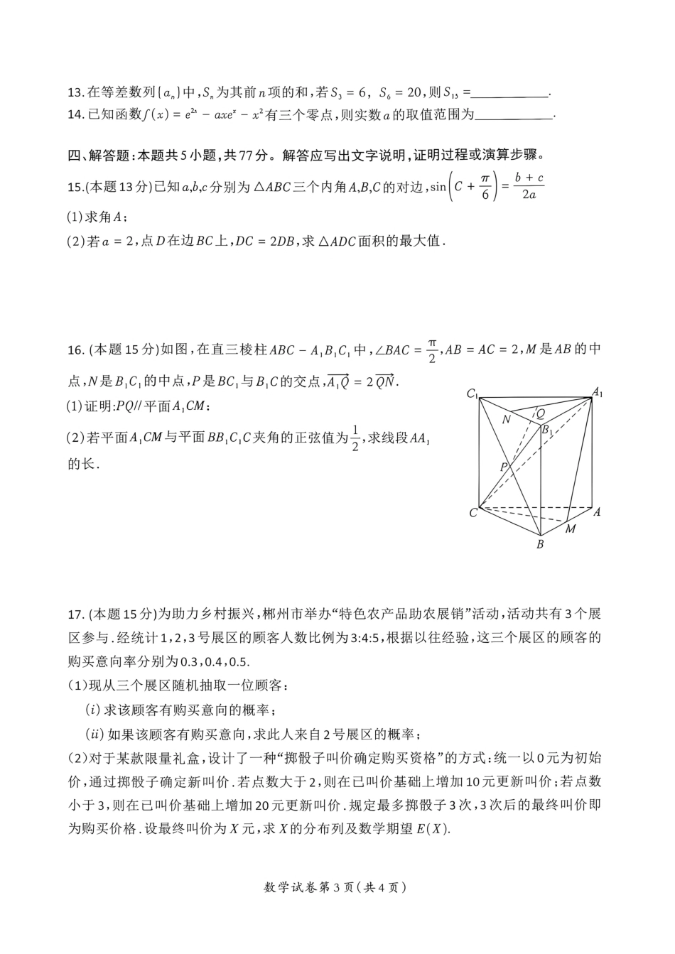 （一模）郴州市2027届高三第一次教学质量监测数学试卷（含答案解析）.pdf_第3页
