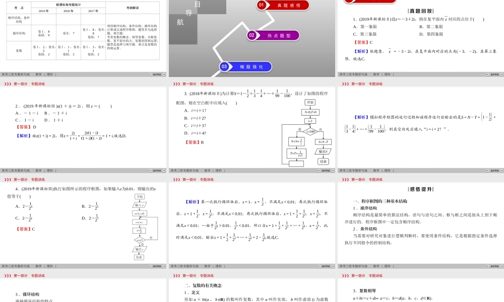 高考数学(理数)二轮复习专题4 第3讲《算法初步与复数》课件 (含详解).ppt