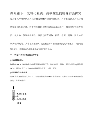 高考化学二轮复习考点微专题14氢氧化亚铁、高铁酸盐的制备实验探究（解析版）.doc