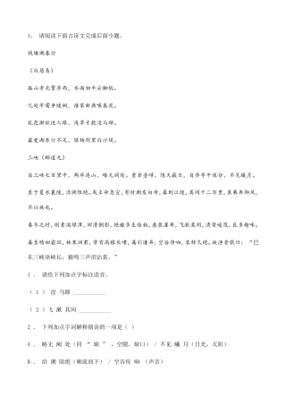 中考语文二轮专题复习 诗词鉴赏四（含答案）.doc