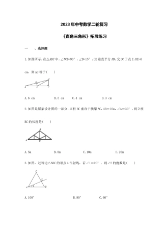 2023年中考数学二轮复习《直角三角形》拓展练习（含答案）.doc