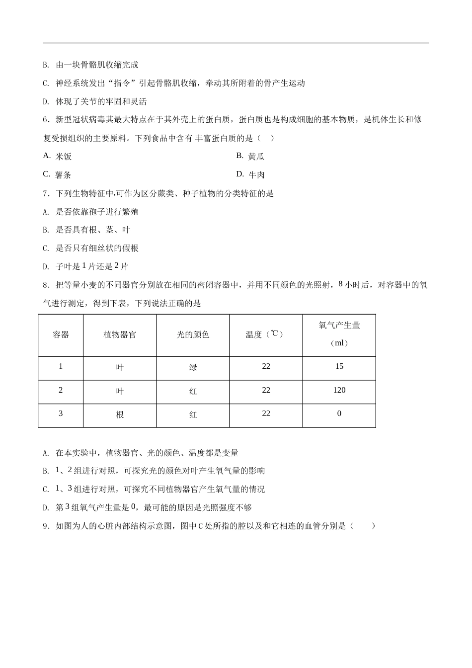 中考生物考前冲刺卷十九（原卷版+教师版）.doc_第2页