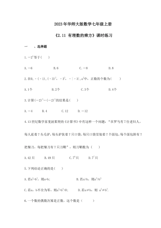 2023年华师大版数学七年级上册《2.11 有理数的乘方》课时练习（含答案）.doc
