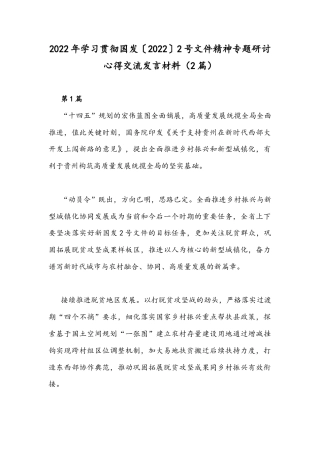 2022年学习贯彻国发〔2022〕2号文件精神专题研讨心得交流发言材料（2篇）.docx
