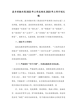 县乡村振兴局2022年工作总结及2023年工作计划文稿.docx