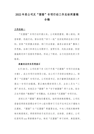 2022年某公司反“围猎”专项行动工作总结两篇稿合编.docx
