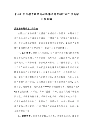 采油厂反围猎专题学习心得体会与专项行动工作总结汇报合编.docx