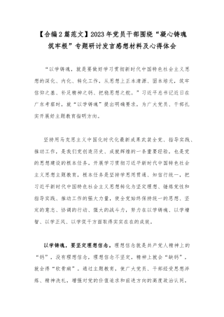 【合编2篇范文】2023年党员干部围绕“凝心铸魂筑牢根”专题研讨发言感想材料及心得体会.docx