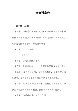 _____分公司章程（共九章）.docx