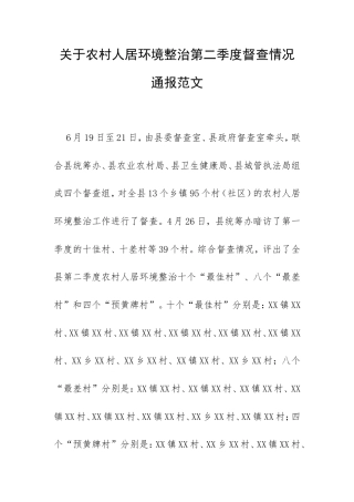 关于农村人居环境整治第二季度督查情况通报范文.doc