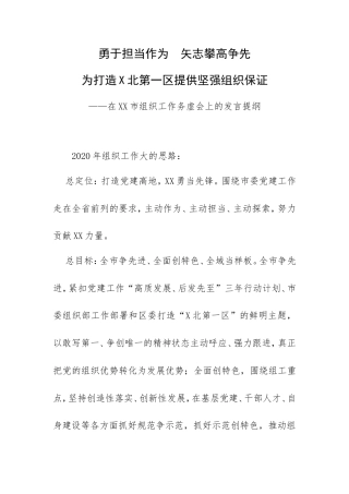 在XX市组织工作务虚会上的发言提纲.doc