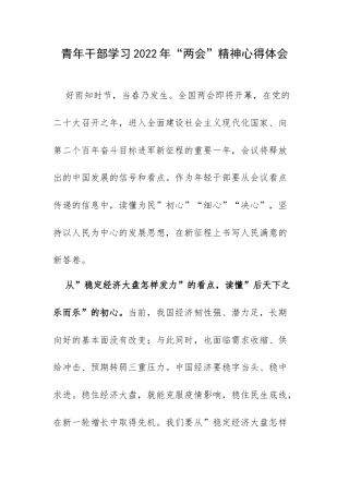 青年干部学习2022年“两会”精神心得体会.docx