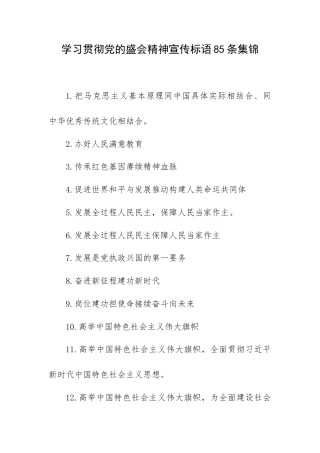 学习贯彻党的盛会精神宣传标语85条集锦.docx