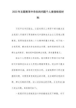2023年专题教育中存在的问题个人查摆检视材料.docx