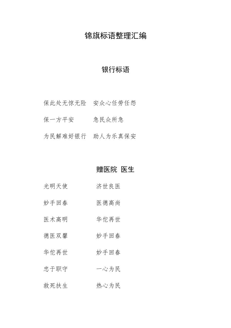 锦旗标语整理汇编.docx_第1页