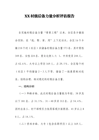 XX村级后备力量分析评估报告.docx