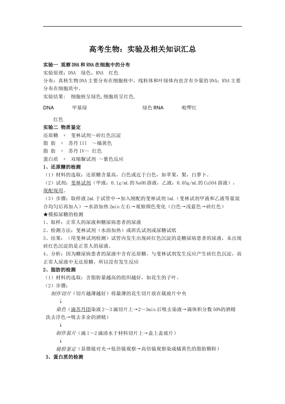 高考生物：实验及相关知识汇总＋高中生物出现的颜色反应.docx_第1页