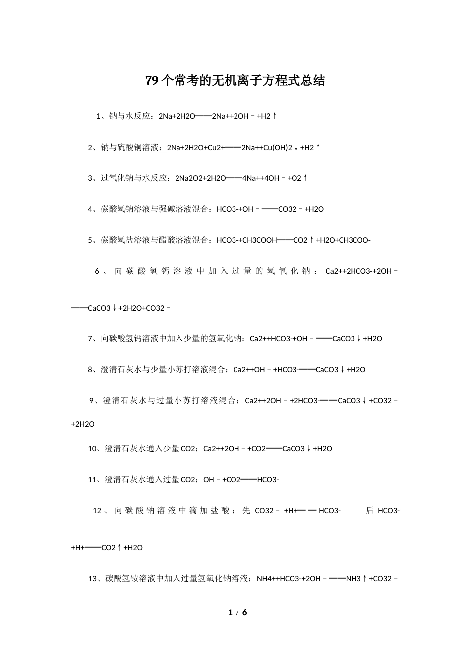 高考化学79个常考的无机离子方程式总结.docx_第1页